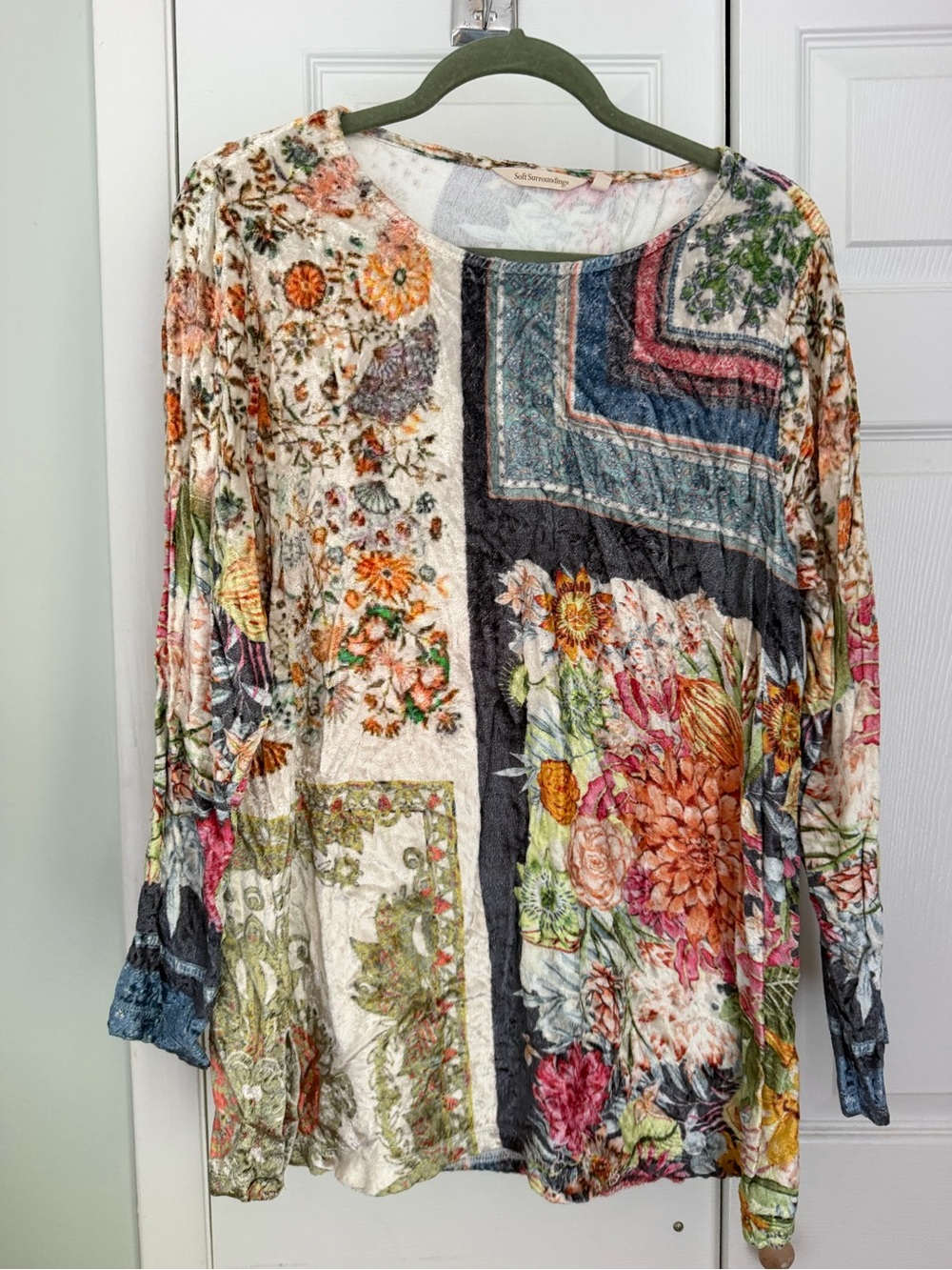 Soft Surroundings Floral Patchwork Long-Sleeve Top - Multicolor